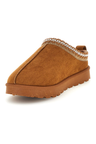 Pantofole cammello con interno in pelliccia e ricamo a contrasto Mon dieu PK1617B