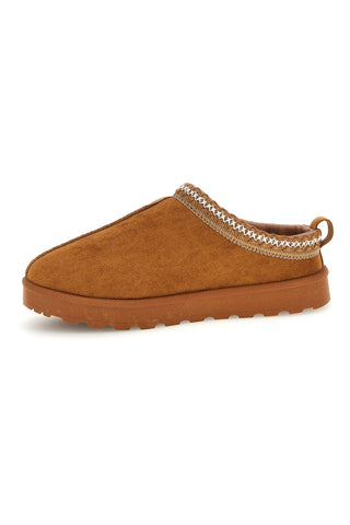 Pantofole cammello con interno in pelliccia e ricamo a contrasto Mon dieu PK1617B