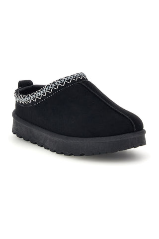 Pantofole nere con interno in pelo e ricamo a contrasto Mon dieu PK1617C
