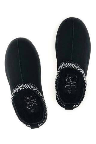 Pantofole nere con interno in pelo e ricamo a contrasto Mon dieu PK1617C