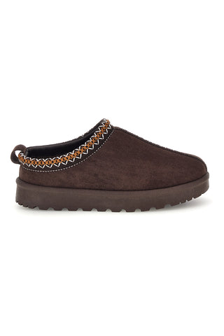Stivaletti Pantofole marroni con interno in pelo e ricamo a contrasto Mon dieu PK1617E