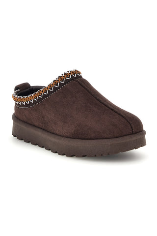 Braune Stiefeletten mit Fellfutter und kontrastierender Stickerei „Mon dieu“ PK1617E