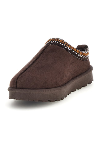 Braune Stiefeletten mit Fellfutter und kontrastierender Stickerei „Mon dieu“ PK1617E