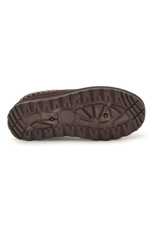 Braune Stiefeletten mit Fellfutter und kontrastierender Stickerei „Mon dieu“ PK1617E