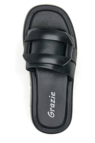 Schwarze Flatform-Hausschuhe Danke 3759
