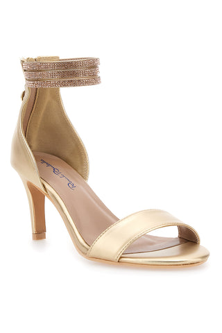 Renato Balestra 920 Goldsandalen mit Schmucksteinriemen und dünnem Absatz