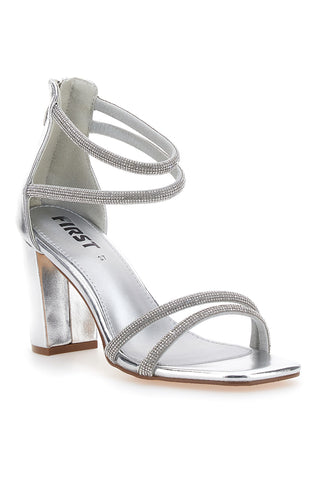 Sandali Argento Con Tacco Alto e Strass The First 254