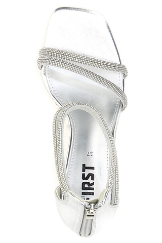 Sandali Argento Con Tacco Alto e Strass The First 254