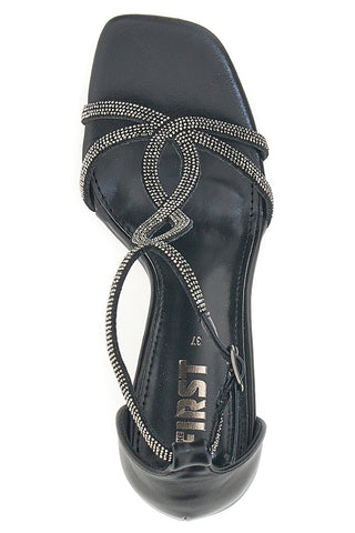Schwarze Sandalen mit Absätzen und Strasssteinen The First 257