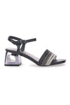 Schwarze Sandalen mit Blockabsatz und Strasssteinen The First 201
