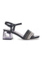 Schwarze Sandalen mit Blockabsatz und Strasssteinen The First 201