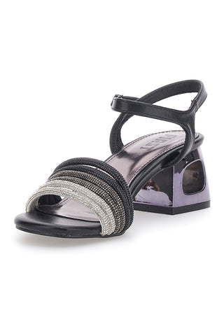 Schwarze Sandalen mit Blockabsatz und Strasssteinen The First 201
