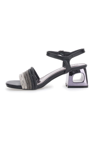 Schwarze Sandalen mit Blockabsatz und Strasssteinen The First 201