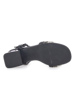 Schwarze Sandalen mit Blockabsatz und Strasssteinen The First 201