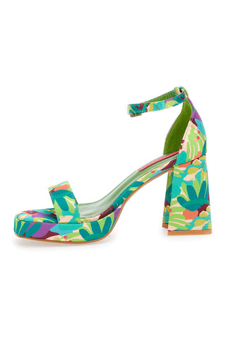 Sandali Verdi Con Fantasia Floreale Tacco 9,5 cm BettyFlowers 201