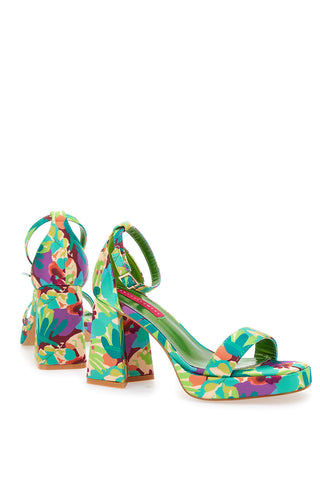 Sandali Verdi Con Fantasia Floreale Tacco 9,5 cm BettyFlowers 201
