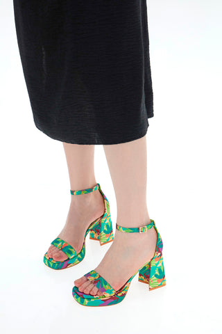 Sandali Verdi Con Fantasia Floreale Tacco 9,5 cm BettyFlowers 201