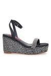 Schwarze Sandalen mit Riemen und Keilabsatz 10 cm Bettyflowers 1402