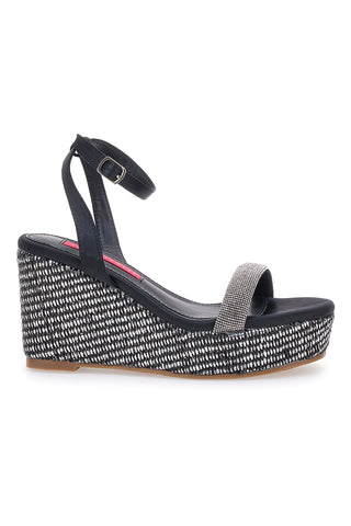 Schwarze Sandalen mit Riemen und Keilabsatz 10 cm Bettyflowers 1402