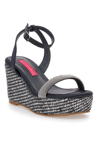 Schwarze Sandalen mit Riemen und Keilabsatz 10 cm Bettyflowers 1402