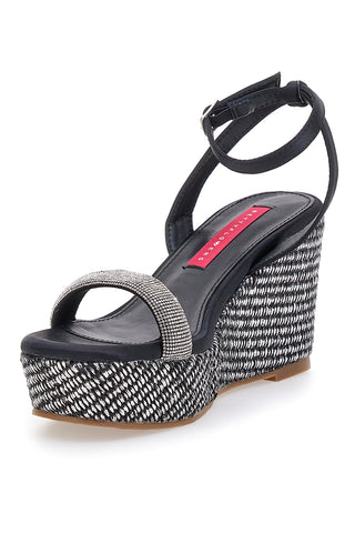 Schwarze Sandalen mit Riemen und Keilabsatz 10 cm Bettyflowers 1402