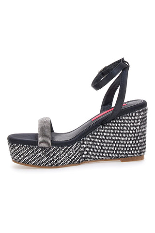Schwarze Sandalen mit Riemen und Keilabsatz 10 cm Bettyflowers 1402