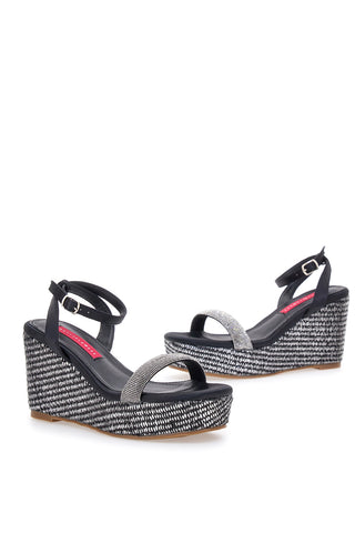 Schwarze Sandalen mit Riemen und Keilabsatz 10 cm Bettyflowers 1402