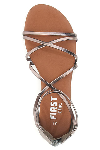 Bronzefarbene Sandalen mit flacher Sohle The First Chic 1211