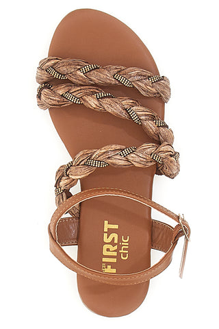 Cognacfarbene Sandalen mit Zöpfen The First Chic 003