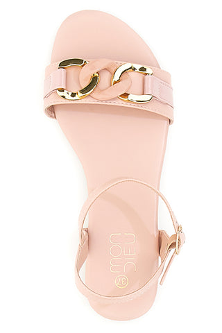 Rosa flache Sandalen mit goldener Kette Mon Dieu 3980
