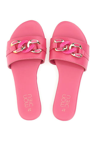 Ciabatte Flat Rosa Con Catena Mon Dieu 3396