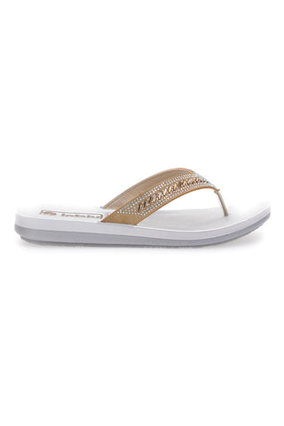 Sand- und weiße Flip-Flops mit Strasssteinen Inblu 01 Zo