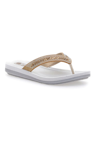 Sand- und weiße Flip-Flops mit Strasssteinen Inblu 01 Zo