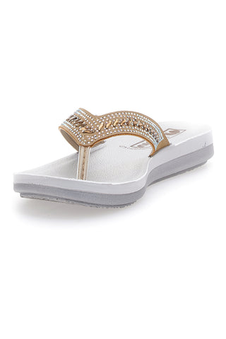 Sand- und weiße Flip-Flops mit Strasssteinen Inblu 01 Zo