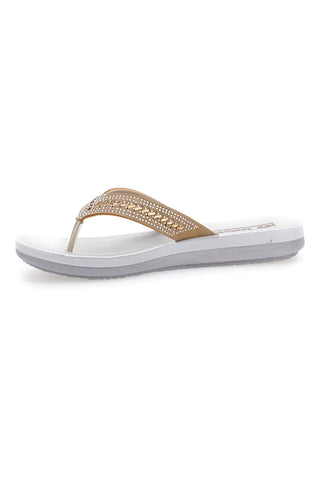 Sand- und weiße Flip-Flops mit Strasssteinen Inblu 01 Zo