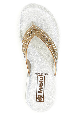 Sand- und weiße Flip-Flops mit Strasssteinen Inblu 01 Zo