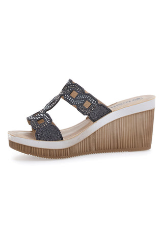 Ciabatte Nere Con Zeppa e Strass Inblu 34 As