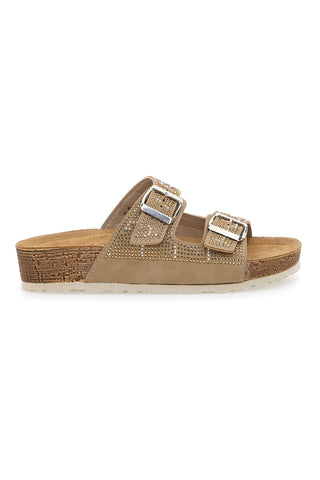 Beige Hausschuhe mit blauen Strasssteinen 37 Nm