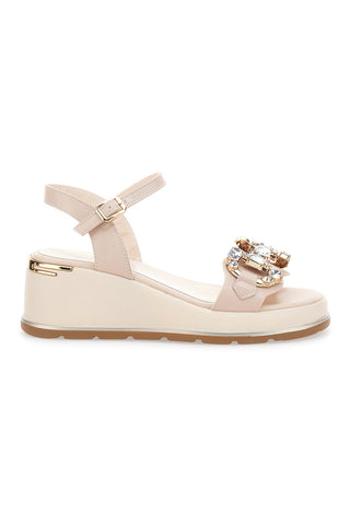 Cremefarbene Sandalen mit Keilabsatz Mariella Burani 50640