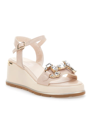 Cremefarbene Sandalen mit Keilabsatz Mariella Burani 50640