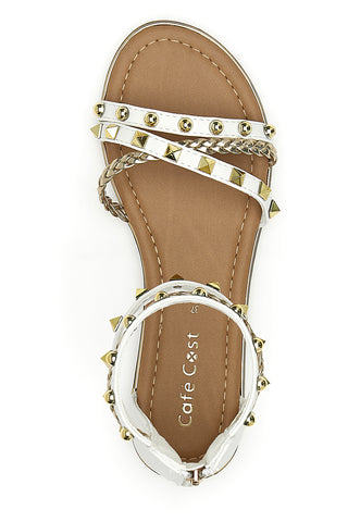 Sandali Bassi Bianchi con Borchie Cafè Cost 1404