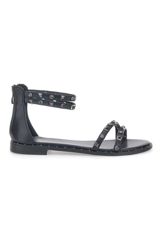 Schwarze flache Sandalen mit Nieten Me & Me 2535