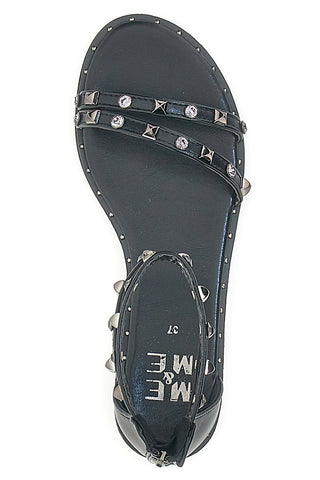 Schwarze flache Sandalen mit Nieten Me & Me 2535