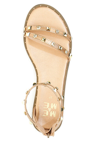 Roségoldene flache Sandalen mit Nieten Me & Me 2535