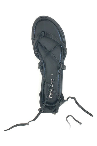 Sandali Lace-Up Neri Con Suola Flat Cafe' Cost 2502