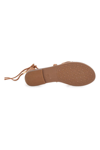 Sandfarbene Schnürsandalen mit flacher Café-Sohle kosten 2502