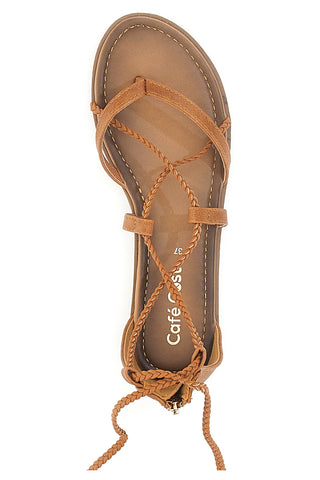 Sandfarbene Schnürsandalen mit flacher Café-Sohle kosten 2502