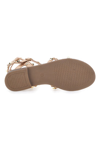 Roségoldene flache Sandalen mit Nieten Me & Me 1537