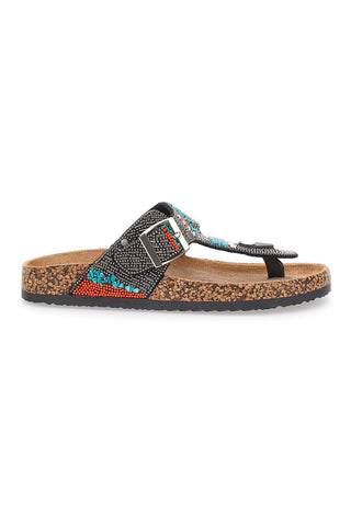 Schwarze Flip-Flops mit Nieten und Perlen Me & Me 14179