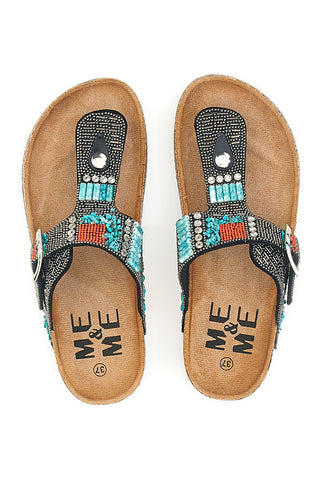 Schwarze Flip-Flops mit Nieten und Perlen Me & Me 14179